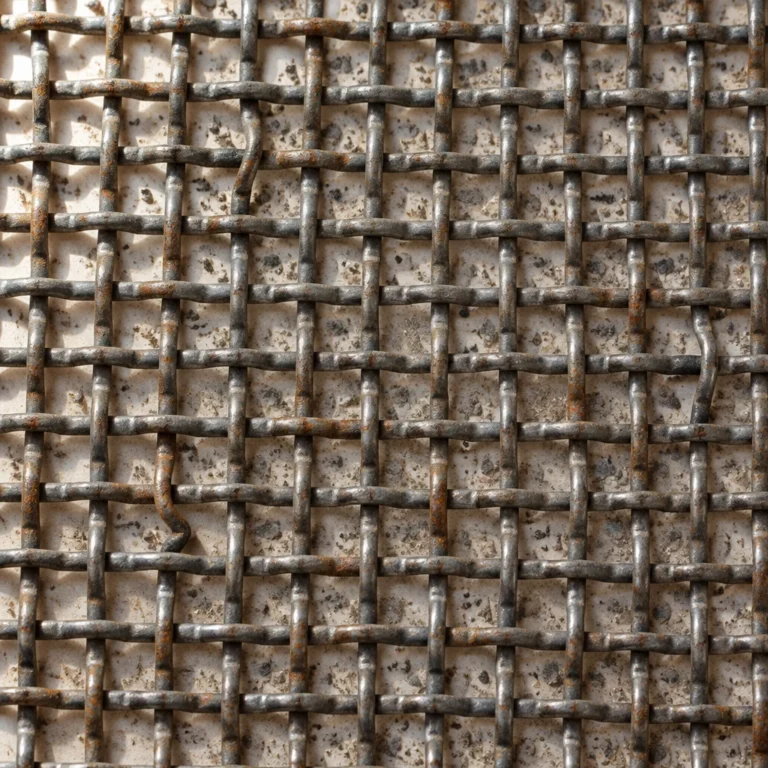 Woven steel screen mesh with rock dust in the apertures
