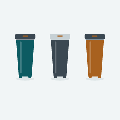 The 500 ml travel tumbler shown in three OEM colourways: teal, graphite and copper