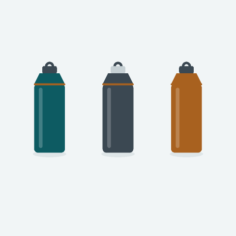 The 750 ml sport bottle shown in three OEM colourways: teal, graphite and copper