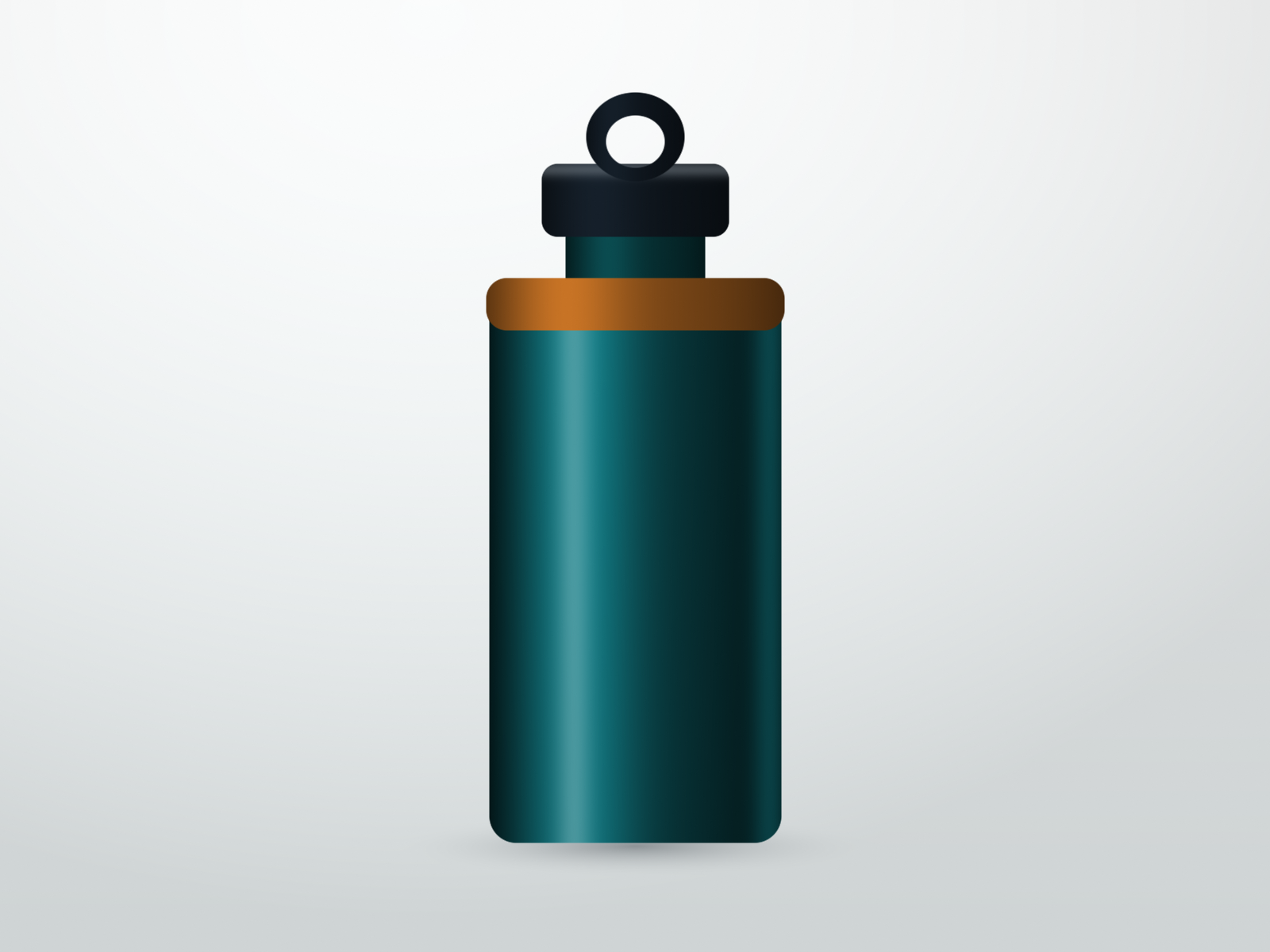750 ml vacuum insulated sport bottle in teal on a light studio background, with a graphite loop cap and copper shoulder ring